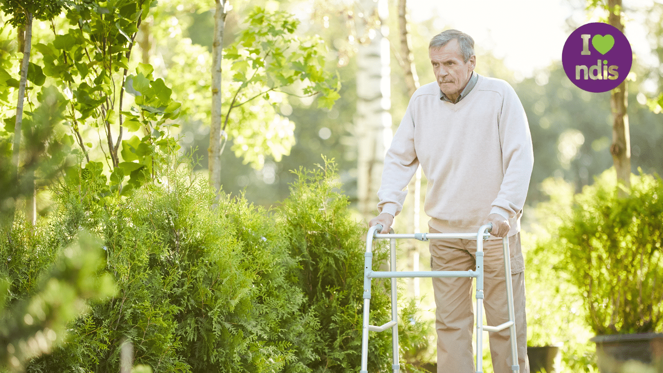 Senior Man on frame in garden