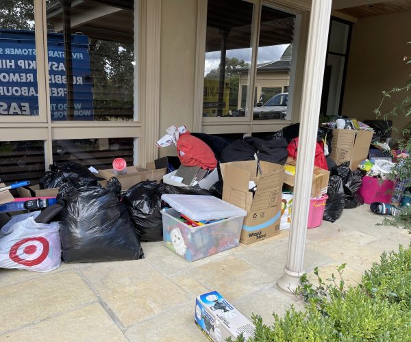 Donations and Rubbish outside building